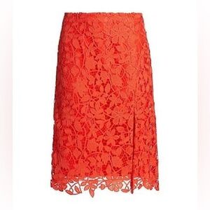 Milly Carreen Floral Lace Slit Skirt in Coral